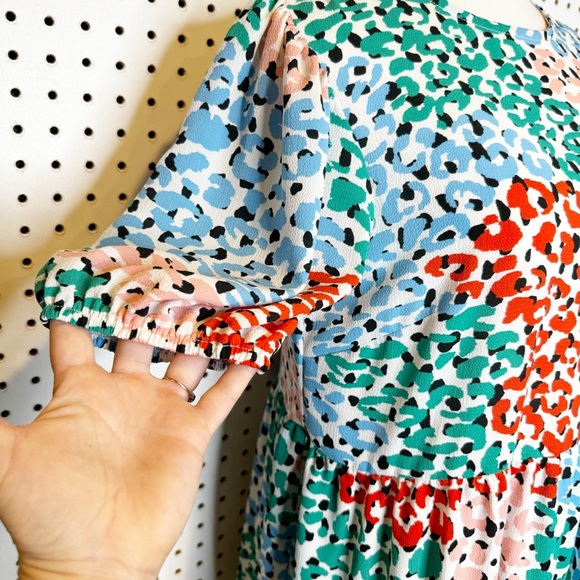 ASOS | Rainbow Animal Print Abstract Tiered Mini Baby Doll Dress or Tunic Sz. 8 - Picture 2 of 6